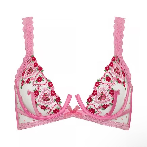 NWT For Love & Lemons Whimsical Garden Doily heart Bra - Pink - size 34C - Picture 1 of 10